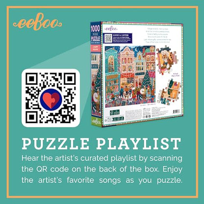 eeBoo A Happy Holiday 1000 Piece Square Jigsaw Puzzle, 23" x 23" | Double coated, sturdy & dust free pieces with a satisfying snap. Includes full color reference insert. Vibrant, original art - style: A Happy Holiday