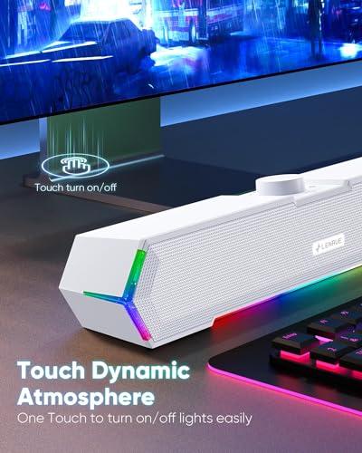 LENRUE G11 Computer Speakers for Desktop, Touch Lights PC Speakers with Surge Clear Sound, USB C/USB Powered for Computer Desktop PC Laptop Monitor (White) - color: White