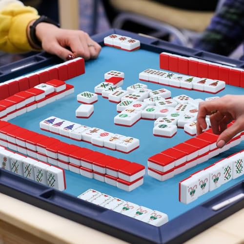 160 Pcs Christmas American Mahjong Set Only, 1.2 x 0.87 Inches Red Back Melamine Mahjong Tiles, Hand Carved Pattern for Adult Mah Jong Social Games, Mah Jong Lovers - style: Classic