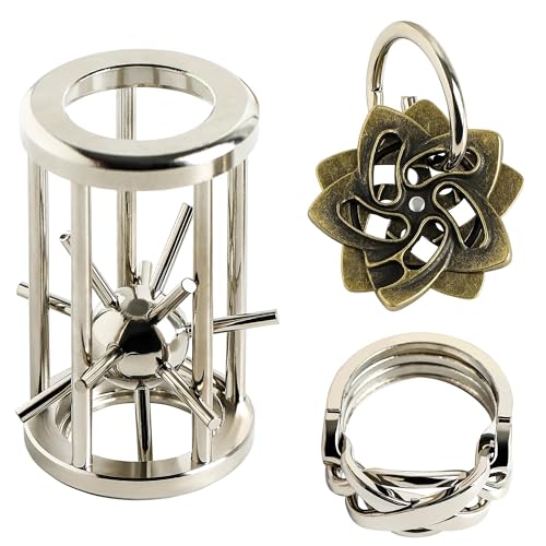 3 PCS Metal Brain Teaser Puzzles Set for Present Gift | Bling Musae Vintage Metal 3D IQ Game, Challenging Disentanglement Logic Puzzles, Family Party for 15+ Adults WP12 - color: Metallic Color(combination 1)