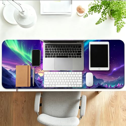 Fantasy Aurora Scenery and Dragon Gaming Desk Mat, Computer Keyboard Large Extended Long Mouse Pad for Office and Home, XL (W06) - color: W06