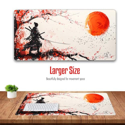 VNDL Large Japanese Gaming Mouse Pad, White and Red, Premium Non-Slip Anime Desk Pad for Office, Extended XL XXL Mouse Mat and Laptop Pad, Waterproof and Stiched Edges 31.5 x 15.7 in (sam3) - color: sam3