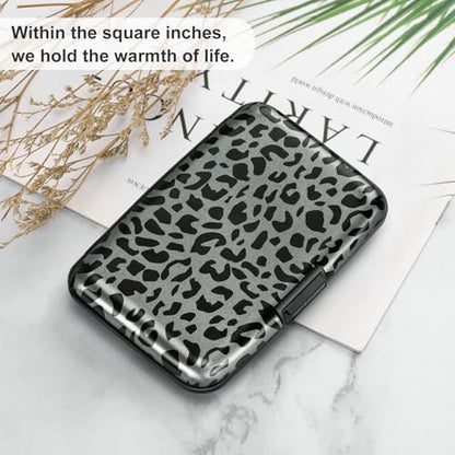ELFISH Mini RFID Aluminum Wallet Credit Cards Holder Business Card Case Metal ID Case for Men Women(Black Leopard Print) - color: Black Leopard Print