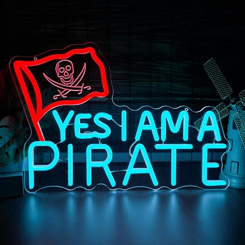 Pirate Neon Sign - YES I AM A PIRATE LED Light for Boys Room Decor, Pirate Themed Bar Wall Art, Nautical Man Cave Gift, Skull Crossbones, Kids Game Room Decor(16.2 * 11inch) - style: YES I AM A PIRATE