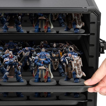 Miniature Storage Case with 6 Metal Trays Aluminum Frame Case with Lock Large Capacity Miniature Display Case