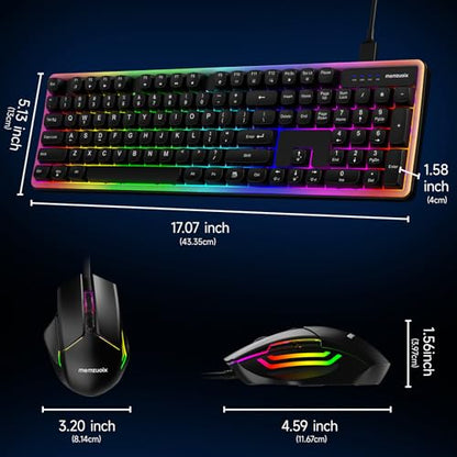 Wired RGB Keyboard and Mouse Combo, Rainbow Backlit, 104-Key Full-Size with Numpad, 6400 DPI Ergonomic High-Precision Mouse, USB Plug & Play, for PC Laptop Mac Office Gaming (Black)