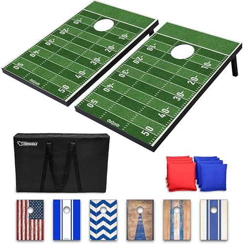 GoSports Portable Cornhole Sets, 8 Styles – Choose 4 x 2 ft or 3 x 2 ft - Boards Include 8 Bean Bags, Travel Case, and Game Rules - style: 3 x 2 ft Football
