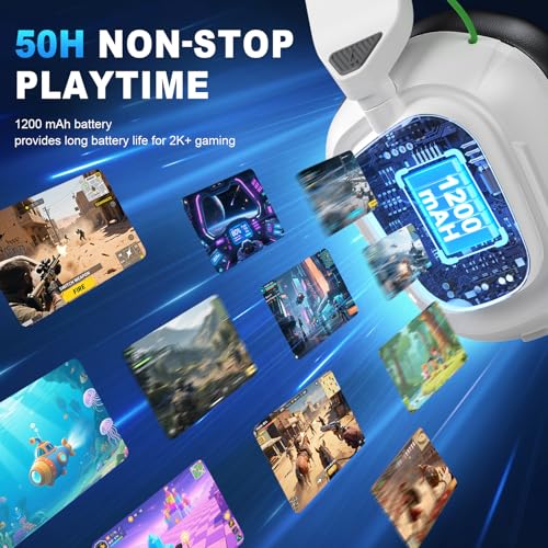 2.4GHz Wireless Gaming Headset for PS5, PS4, Switch, Mac, PC, Ultra-Low Latency, 50+ Hr Battery, Stereo Sound Gaming Headphones with Noise-Canceling Mic, Bright Black White - color: White