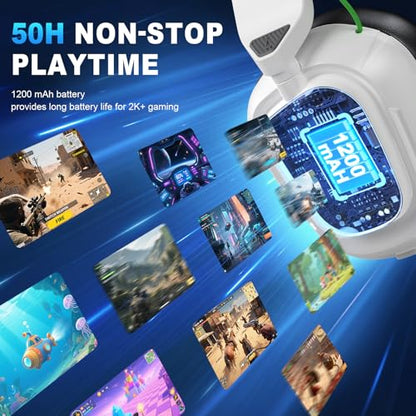 2.4GHz Wireless Gaming Headset for PS5, PS4, Switch, Mac, PC, Ultra-Low Latency, 50+ Hr Battery, Stereo Sound Gaming Headphones with Noise-Canceling Mic, Bright Black White - color: White