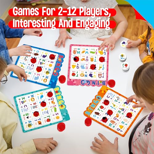 SpriteGru Spanish Bingo Game, 12 Bingo Board Spanish Letters, Numbers & Words Vocabulary Game, Early Educational Toys for Learning - Ages 4 and up, Perfect for Classroom & at Home (Up to 12 Players) - style: Spanish Alphabet Number Bingo Game