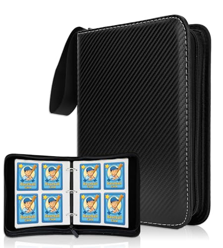 Trading Card Binder 4 Pocket, 440 Cards Collection Folder with 55 Sleeves, Zipper Card Organizer Album for Baseball, Sports, Collectible Card(Black, 4Pockets) - color: Black, size: 4 Pocket