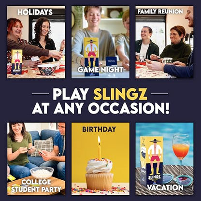 Slingz by Blue Orange Games, Fast and Hilarious Word Card Party Game of Categories for Ages 10 & Up, 2 to 7 Players - style: 10 and up - Family