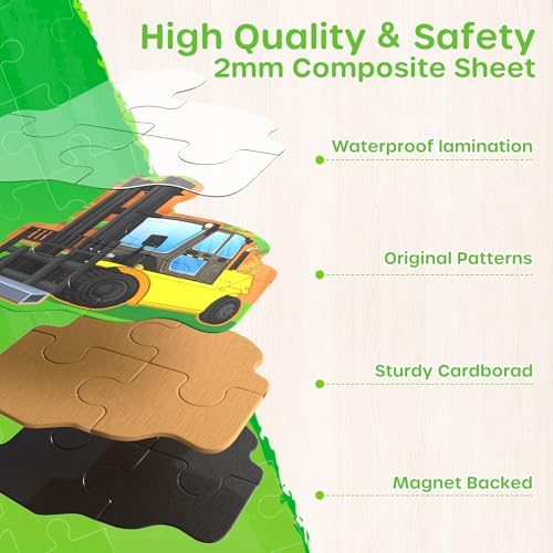 SYNARRY Construction Vehicle Toys Magnetic Puzzles for Kids Ages 3-5 | Magnetic Travel Puzzle for Kids Ages 4-6, Car Airplane Road Trip Activities, Construction Vehicle Excavator Birthday Gifts