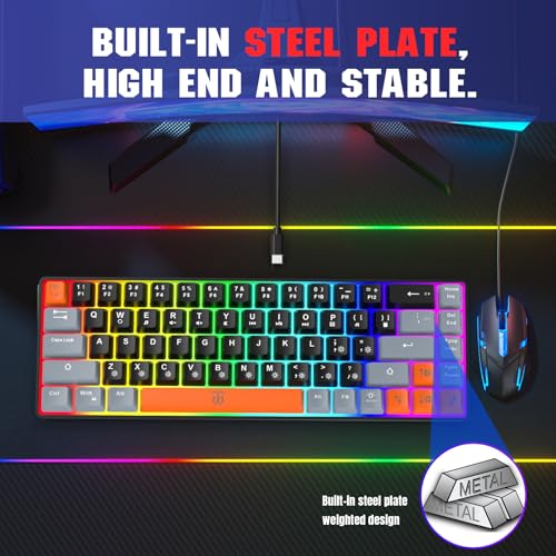 Snpurdiri 60% Percent Gaming Keyboard (68 Keys, Black-Grey-Orange) | Compact RGB Backlit Small Gaming Keyboard for Windows, PC, Laptop - color: Black Grey Orange