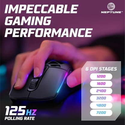 Neptune Blade Ergonomic Lightweight LED Gaming Mouse | Wired USB Corded Mouse with Backlight Effects (Black)