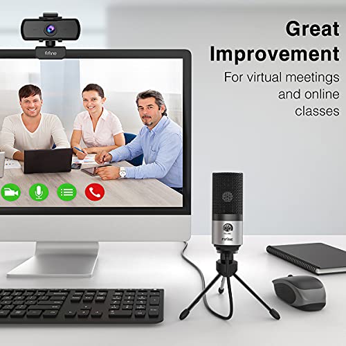 FIFINE K669 Silver USB Microphone for Zoom Video Meeting Online Class | Metal Condenser Mic, Gain Knob Control, USB Plug and Play, Work with Desktop/PC - color: Silver