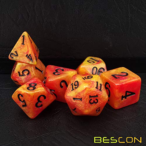 Bescon Magical Stone Dice Set Series, 7pcs Polyhedral RPG Dice Set Aura Stone, Black Tinbox Packing - color: Aura Stone in Tinbox