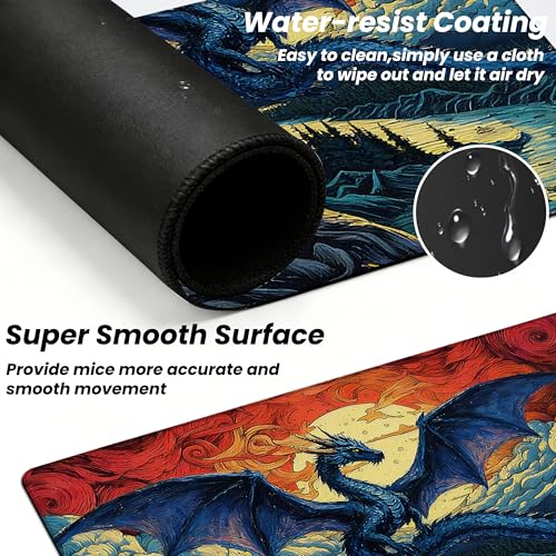 MTG Playmat TCG Card Game Mat Magic The Gathering Play Mat 24x14 Inch - color: Ember Skies Blue Dragon