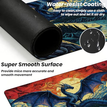 MTG Playmat TCG Card Game Mat Magic The Gathering Play Mat 24x14 Inch - color: Ember Skies Blue Dragon