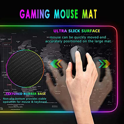 RGB Gaming Mouse Pad 31.5" x 12" – Large Extended LED Mouse Pad with 11 Lighting Modes, World Map Desk Mat, Waterproof Smooth Surface, Non-Slip Rubber Base, Great for Christmas & Holiday Gifts