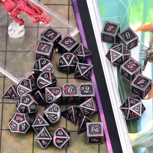 Extended Metal Dice RPG Set | 31 Piece Polyhedral Dice for DND5E Tabletop Role Playing Adventure Games (Iron Red) - color: Iron Red