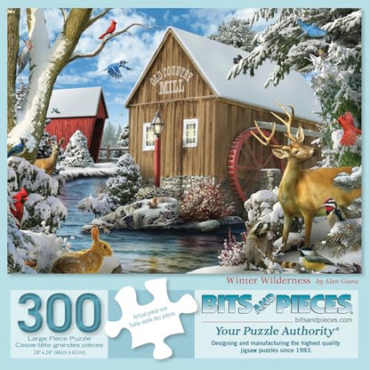 Bits and Pieces Jigsaw Puzzles for Adults 300 Pieces - Winter Wilderness 2 | 18" x 24" Jigsaw Puzzle 300 Pieces - Log Cabin Snow Winter Puzzle - Recycled Cardboard - Bright Colors - No False Fits - size: 300 Piece Puzzle