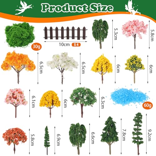 84 Pcs Fairy Garden Accessories, Miniature Village Starter Kit with Moss Model Tree Tiny Resin Animal Figures, DIY Bonsai Micro Landscape Ornament for Terrarium Succulent Dollhouse Craft