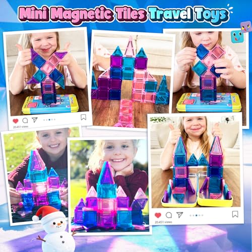 Soyee Mini Magnetic Tiles Kids Toys Travel Essential Games Magnet Building Blocks STEM Sensory Educational Toys for 3 4 5 6 7 8+ Year Old Boys Girls Christmas Birthday Gifts - size: Blue Travel Set