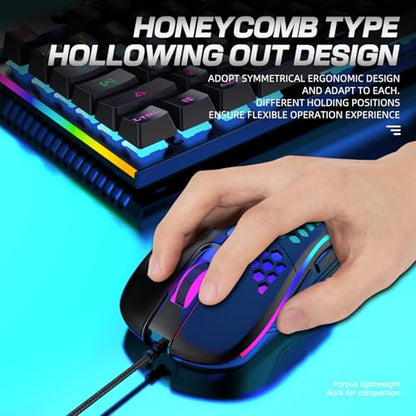 Honeycomb Wired Gaming Mouse, 65g Ultra Lightweight Ergonomic Computer Mouse with RGB Breathing Light, 7200 DPI Max, Widened Side Buttons for PC Mac Laptop Gamers, Esports & Home Office (Pink) - color: Pink