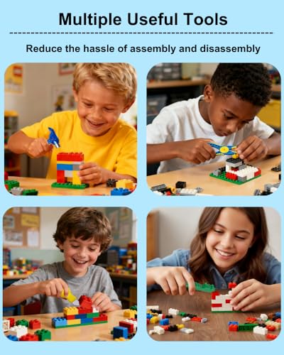 15PCS Remover Building Blocks Tool Kit - 3 PCS Brick Separator, Blocks Tool Suit, Multi-Functional Hammer, Red Gift Ribbon, Pliers, Tweezers, Finger Protectors with Iron-Box (Blue) - color: Blue