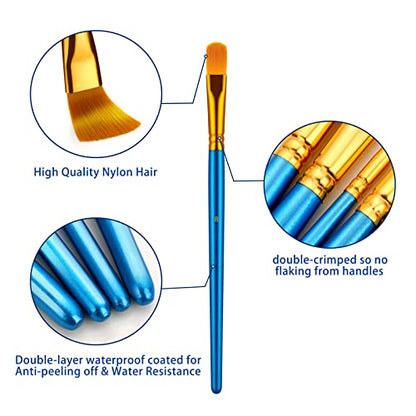 Paint Brushes Set for Acrylic Painting, 20 Pcs Oil Watercolor Acrylic Paint Brush, Artist Paintbrushes for Body Face Rock Canvas, Kids Adult Drawing Arts Crafts Supplies, Blue | Acrylic Painting, Oil Watercolor, Body Face Rock Canvas, Artist Paintbrushes,