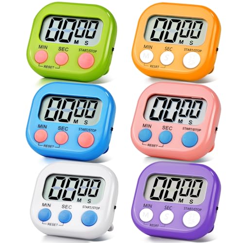6 Pack Digital Kitchen Timer Magnetic Digital Timer with Big Display Loud Ring Cooking Timers for Cooking, Game, Gym, Break Time, Classroom(6, Multicolor) - color: Colors