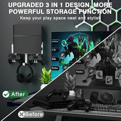 Wall Mount Kit with Detachable 2 Controller Holder & Headphone Hanger, Mount On The Wall Or On The Back Of The TV, Wall Mount Compatible with PS4, White - color: White
