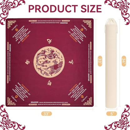 Mahjong Mat for Table, 33''x33'' Non-Slip Noise Reduction American Mahjong Mat with Printed Rules and Carrying Bag, Table Cover for Poker, Blackjack, Board Games, Dominoes and Cards - color: Dragon and Phoenix