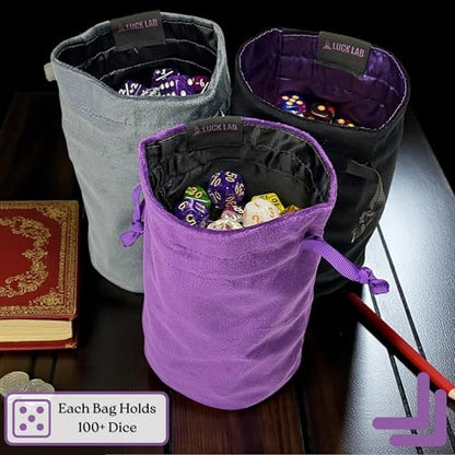 Velvet Drawstring Dice Bag - Set of Three Colors - Dungeons and Dragons Fabric/Standing Cotton Fabric Dice Bags/D&D Dice Pouch/Small Pouch/Velvet Jewelry Bag (Purple, Black, Grey) - color: Purple, Black, Grey