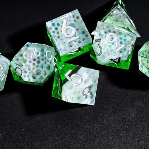 7PCS Cocktail Dice Set,Handmade Sharp Edge Dice Set D&D RPG Polyhedral Die,for Dungeons and Dragons TTRPG Games Roleplaying Games,with Gift Box.(Green) - color: Cocktail Green