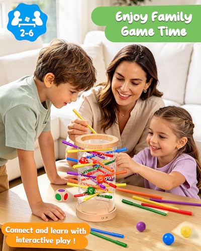 Montessori Wooden Board Games for Kids Ages 4-8, 42 Wooden Sticks Game Quick Setup, Board Games for Kids 4-6, Fine Motor Skills Toy Montessori Toys for 3 4 5 6 Year Olds, Family Games Gift Boys Girls