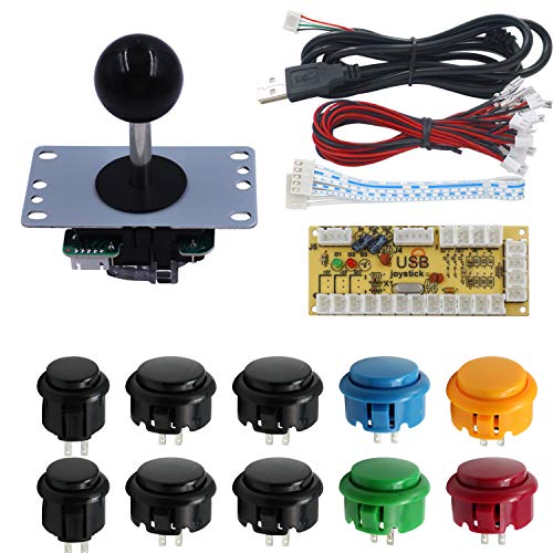 SJJX DIY Arcade Game Button and Joystick Controller Kit for Rapsberry Pi and Windows,5 Pin Joystick and 10 Push Buttons 823a mix black - color: Black Mix