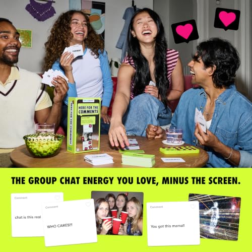 Here for The Comments by Relatable - an Adult Party Game Built on Internet Culture, Funny Party Games for Game Night and Fun Gifts – Includes 100 Status Cards, 240 Comment Cards and 12 Heart Tokens