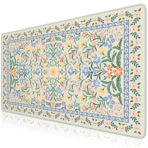 iCasso Desk Matt for Desktop, Desk Pad Mat, Green Floral Computer Mat for Keyboard and Mouse, XXL Large Mouse Pad, Anti-Slip Big Mousepad with Stitched Edges (Green) - color: B-green Floral, size: 35.4L x 15.7W inches