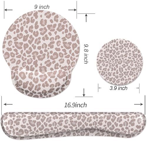 Ergonomic Mouse Pad with Wrist Rest and Keyboard Wrist Rest, Mousepad and Wrist Rest for Computer Keyboard, Pain Relief, Non-Slip Rubber Base, Mouse Pad with Wrist Support for Gaming, Leopard - color: Leopard