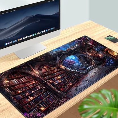 Enchanted Mystic Archive Library Desk Mat Large Mouse Pad Aesthetic Keyboard Pad Extended Gaming Mousepad XXL Dark Academia Desk Pad Computer Laptop Mouse Mat Office Desktop Decor Pad 31.5x15.7 in - color: Mystic Archive Library