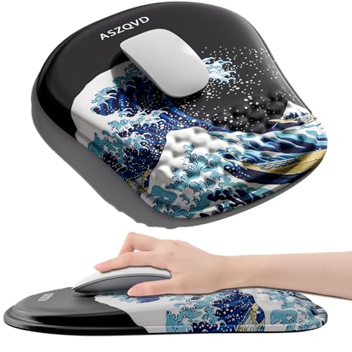 Mouse Pad with Wrist Rest, Ergonomic Mousepads with Wrist Support, Soft Lycra Fabric Memory Foam Office Desk Accessories for Comfort/Pain Relief/PC Gaming/Computer/Laptop (Black Kanagawa) - color: Black Kanagawa