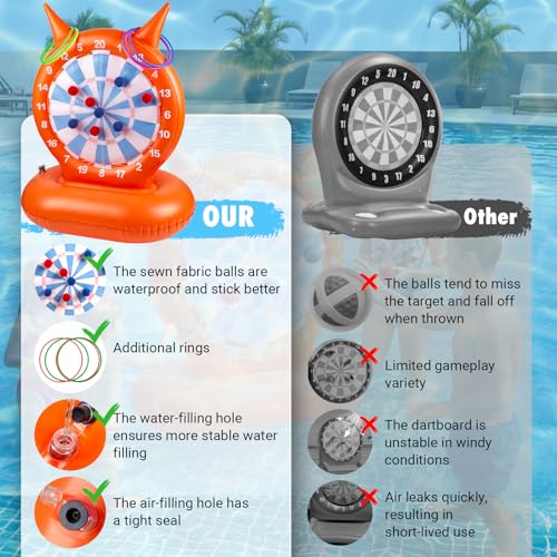 Kids Pool Toys Games, Inflatable Dart Board Ball and Ring Toss Water Game | Pool Dart Board for Fun Summer Swimming Pool Party Beach Lawn Outdoor Camping Float Games for 3-12 Yrs Kids Adults Family