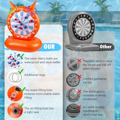 Kids Pool Toys Games, Inflatable Dart Board Ball and Ring Toss Water Game | Pool Dart Board for Fun Summer Swimming Pool Party Beach Lawn Outdoor Camping Float Games for 3-12 Yrs Kids Adults Family
