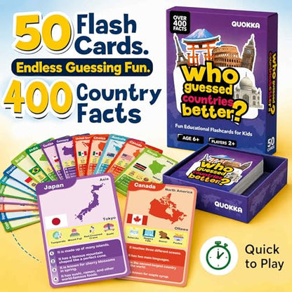 Quokka Who Guess It Better Countries – Educational Game with Visual Clues, Geography Learning Card Set, 50 Cards, Screen-Free Travel Game for Kids Ages 6+ - color: World