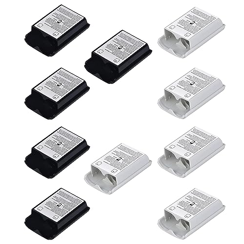 10 Pcs Battery Pack Cover for Xbox360 Wireless Controller, Replacement Battery Pack Cover Shell Case (5×Black, 5×White) - color: 5×Black, 5×White