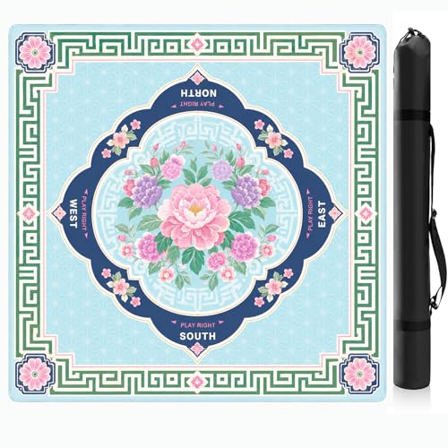 Peony Floral Mahjong Mat,Non Slip American Mah Jongg Table Mat | 32in soft neoprene mah jongg mat reduces tile noise protects tabletops & packs easily for game nights or a thoughtful gift - color: 016