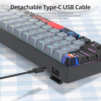 Grey and Black Mechanical Gaming Keyboard 65 Percent, Red Switch RGB Keyboard 65%, 68 Keys Small Wired Key Board, PBT Keycaps Anti-Ghosting Mini Keyboards for Game/Office (68 Dolch) - color: 68 Dolch/Red Switch