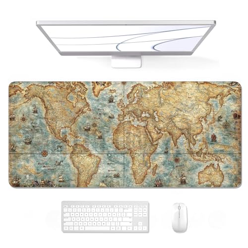 Auhoahsil Large Mouse Pad, XXL Gaming Mousepad, Desk Mat for Desktop, Thick Rubber, Big & Long Size, Stitched Edges, Full Desk Pad for Laptop & Computer, Extended 31.5 x 11.8 in, Vintage World Map - color: 18 Vintage World Map, size: 31.5L x 11.8W inches